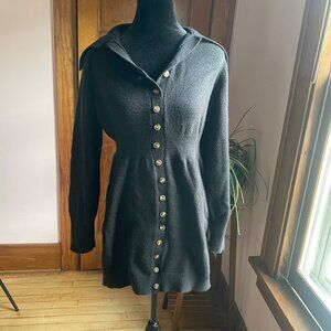 Black Button Sweater Dress M Witchy Whimsigoth Babydoll Fit Dark Feminine Luxury